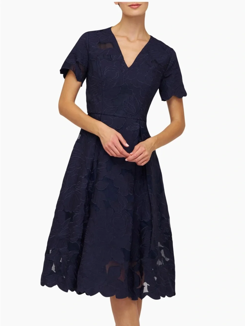 Kay Unger Luna Floral Embroidered Organza Midi Blue A Line Dress NWT SZ 4 Modest - Picture 5 of 11